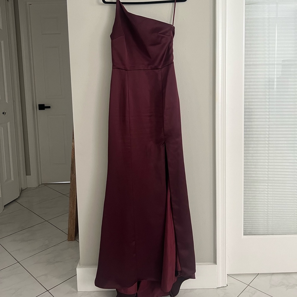 Amsale one shoulder bridesmaids dress, size 6, ruby